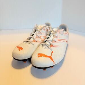 Puma Youth Soccer Cleats White Orange FG Size 4 Firm Ground